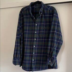 Men’s Flannel Shirt 2X Tall, Green/Blue plaid